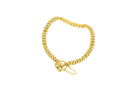 Gold Plated Womens Heart Curb Bracelet